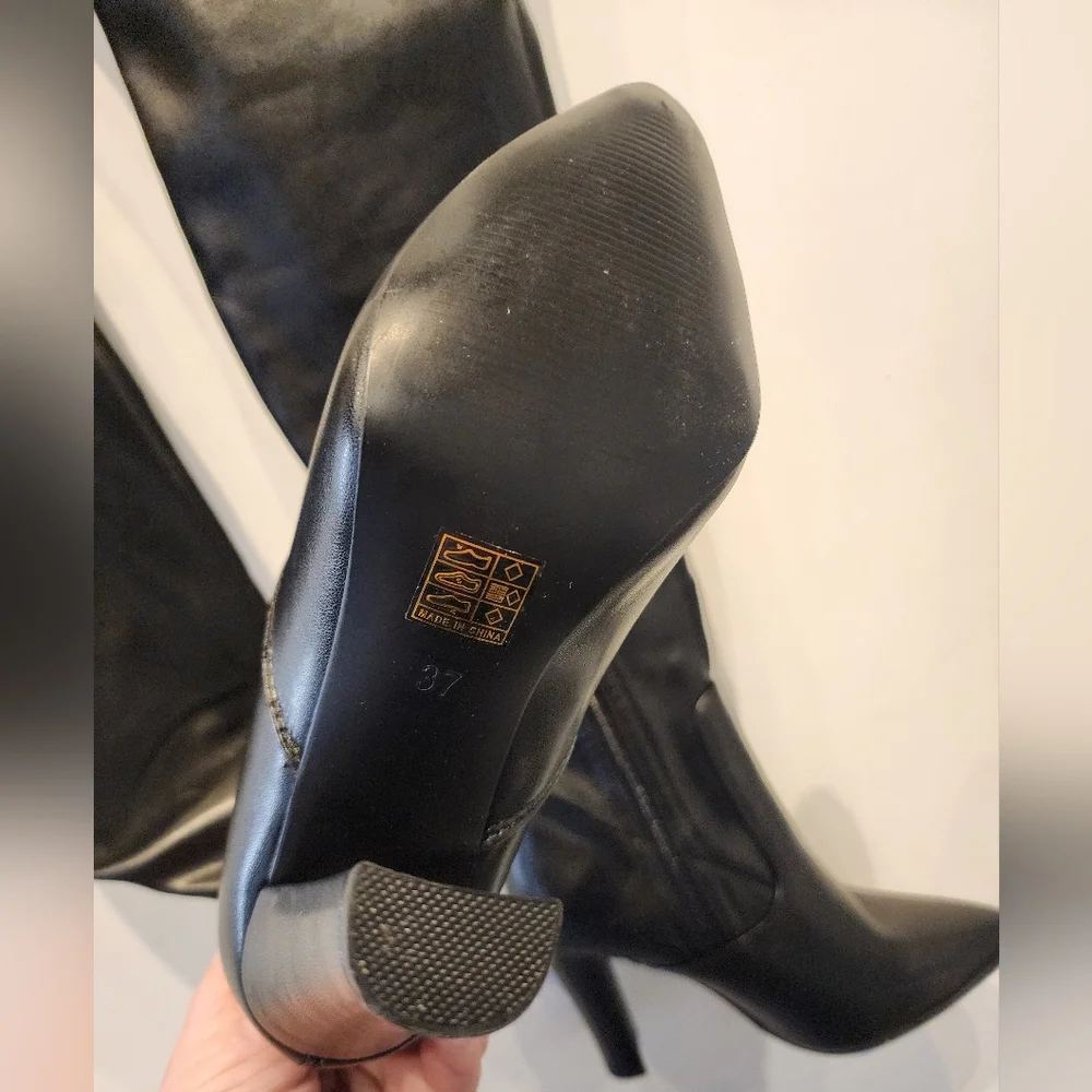 Black New Over‎ the Knee Stiletto Boots Vegan Zip Design Size 37 EU / 6.5 US